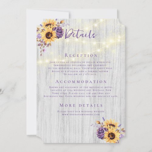 Spring Sunflower Purple Peony Wedding Details Invitation