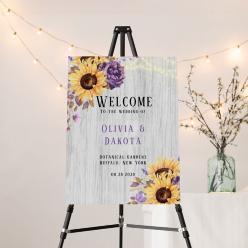 Spring Sunflower Purple Peony Wedding Welcome Sign