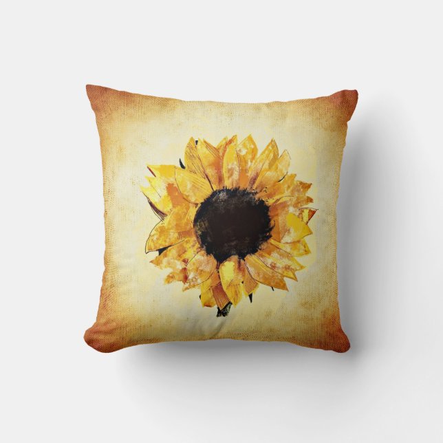 Spring Sunflower Watercolor Throw Pillow (Front)