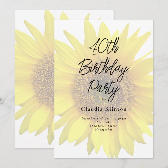 Spring Sunflowers 40th Birthday Party Invitation (Front/Back)