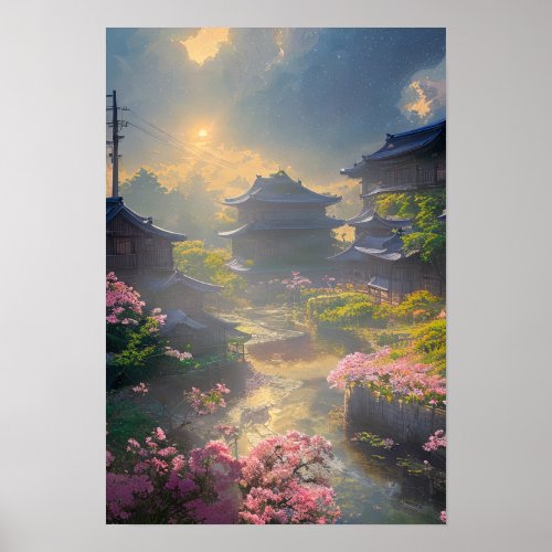 Spring Sunrise in the Japanese Countryside Poster