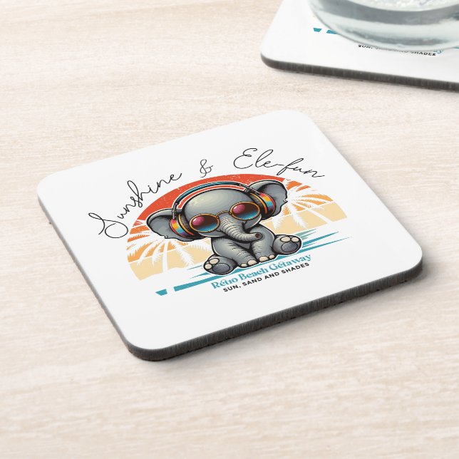 Spring Sunshine and Ele-fun Retro Beach Getaway Beverage Coaster (Left Side)