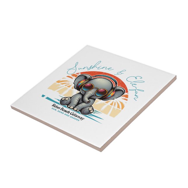 Spring Sunshine and Ele-fun Retro Beach Getaway Ceramic Tile (Side)