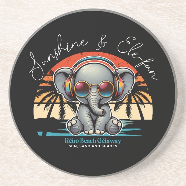 Spring Sunshine and Ele-fun Retro Beach Getaway Coaster (Front)