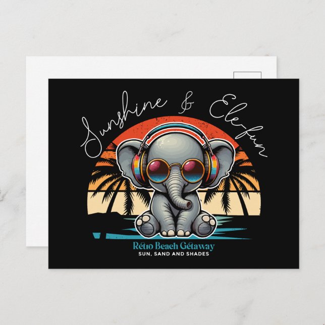 Spring Sunshine and Ele-fun Retro Beach Getaway Postcard (Front/Back)