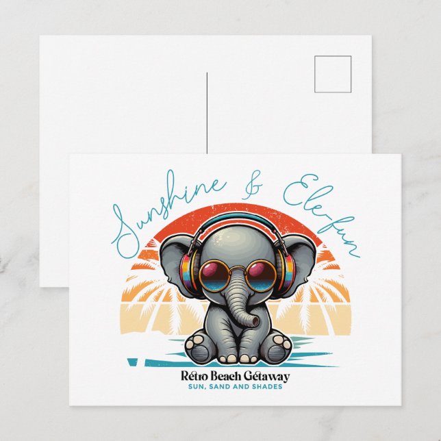 Spring Sunshine and Ele-fun Retro Beach Getaway Postcard (Front/Back)