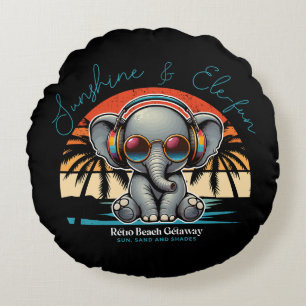 Spring Sunshine and Ele-fun Retro Beach Getaway Round Pillow