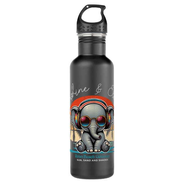 Spring Sunshine and Ele-fun Retro Beach Getaway Stainless Steel Water Bottle (Front)