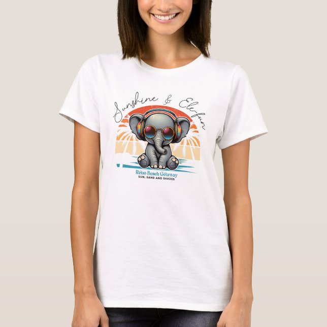 Spring Sunshine and Ele-fun Retro Beach Getaway T-Shirt (Front)