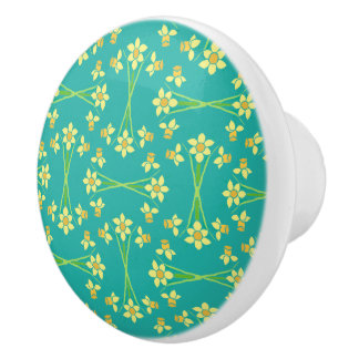 Spring Sunshine Daffodils Aqua Custom Ceramic Knob