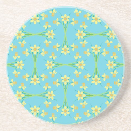 Spring Sunshine Daffodils Blue Sandstone Coaster