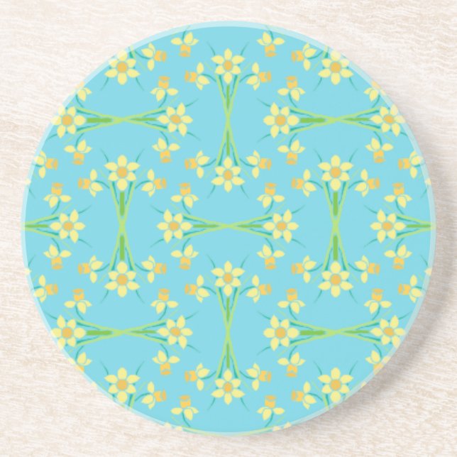 Spring Sunshine Daffodils Blue Sandstone Coaster (Front)