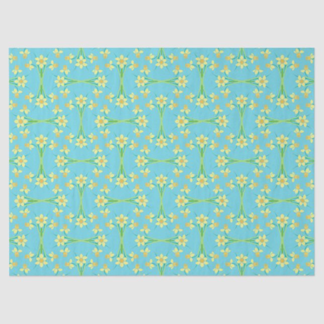Spring Sunshine Daffodils Blue Tissue Paper (Front)