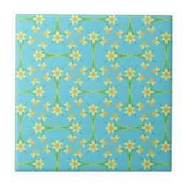 Spring Sunshine Daffodils Sky Blue Ceramic Tile