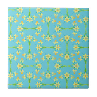 Spring Sunshine Daffodils Sky Blue Ceramic Tile