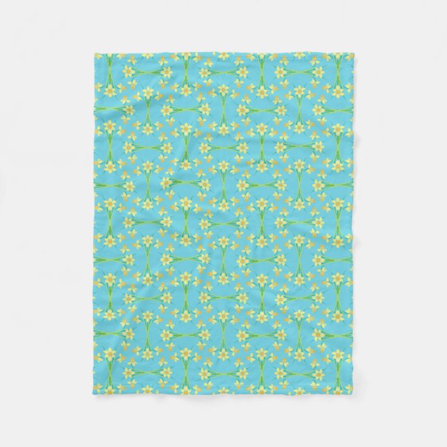 Spring Sunshine Daffodils Sky Blue Fleece Blanket (Front)