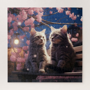 Spring Sweet Cherry Blossoms Kittens Jigsaw Puzzle