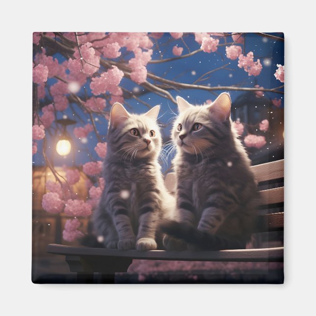 Spring Sweet Cherry Blossoms Kittens Magnet (Front)