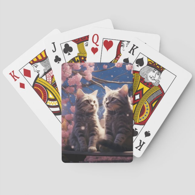 Spring Sweet Cherry Blossoms Kittens Poker Cards (Back)