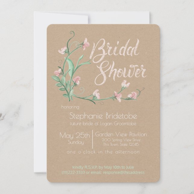 Spring Sweet Peas Watercolor Bridal Shower Invitation (Front)