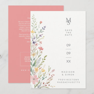 Spring Sweet Wildflowers Branches Wedding Pink Save The Date