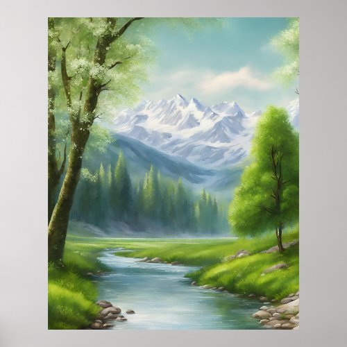 Spring Symphony HD Realism of a Snow_Capped mount Poster