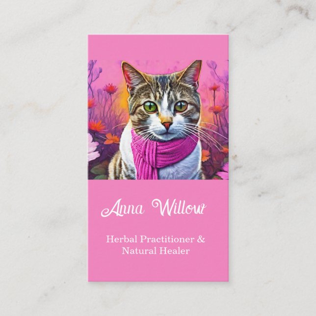 Spring Tabby Cat - Natural Healers Business Card (Front)