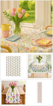Spring Table Decor  Pastel Napkins, Runners, Mugs