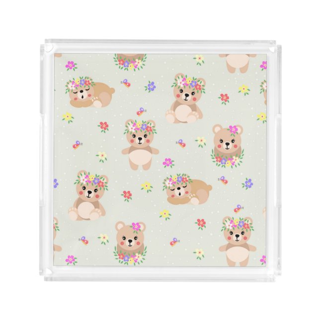 Spring teddy bear acrylic tray (Front)