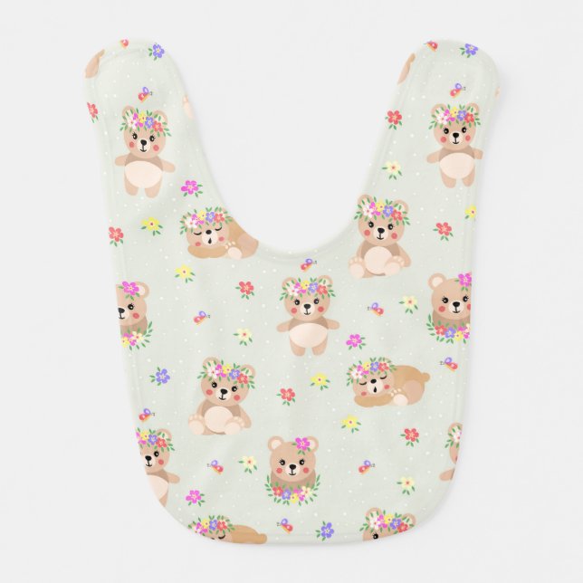 Spring teddy bear baby bib (Front)