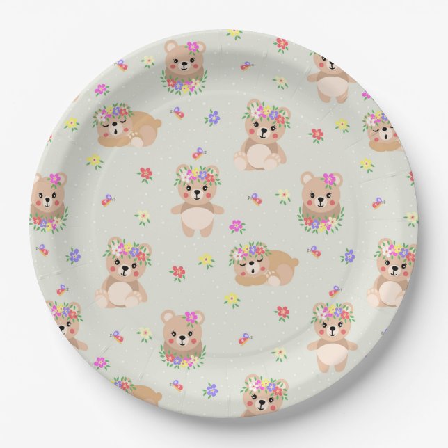 Spring teddy bear paper plates (Front)