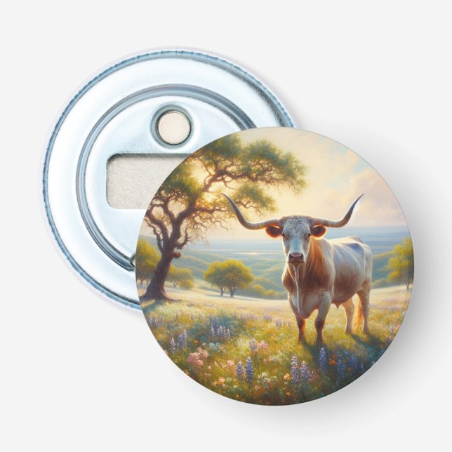 Spring Texas longhorn cow  Bottle Opener (Front)