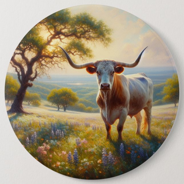 Spring Texas longhorn cow  Button (Front)