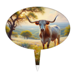 Spring Texas longhorn cow  Cake Topper
