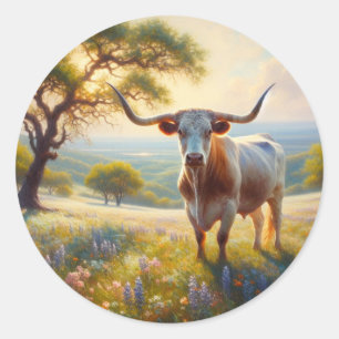 Spring Texas longhorn cow Classic Round Sticker