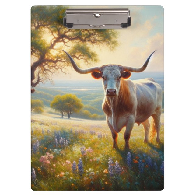 Spring Texas longhorn cow  Clipboard (Front)