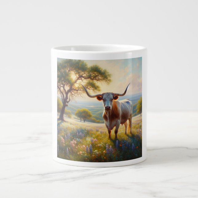 Spring Texas longhorn cow  Giant Coffee Mug (Front)