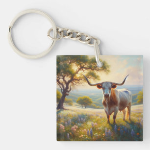 Spring Texas longhorn cow Keychain