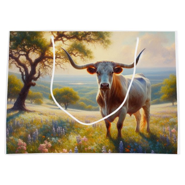 Spring Texas longhorn cow  Large Gift Bag (Front)