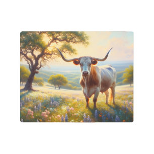 Spring Texas longhorn cow Metal Print