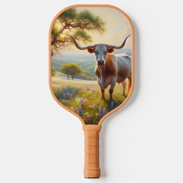 Spring Texas longhorn cow  Pickleball Paddle (Front)