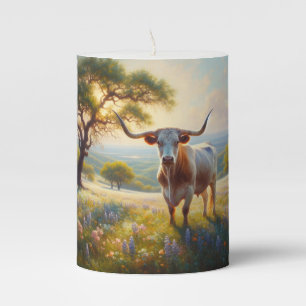 Spring Texas longhorn cow Pillar Candle