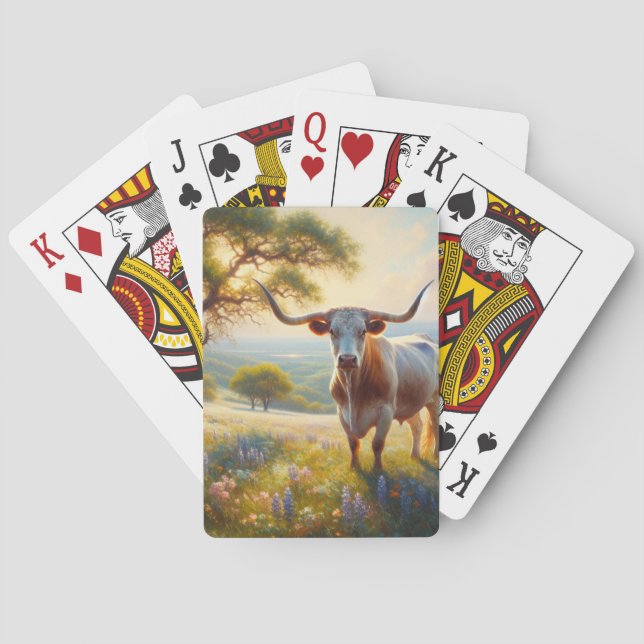 Spring Texas longhorn cow  Poker Cards (Back)