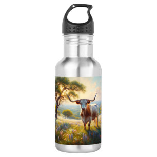 Spring Texas longhorn cow  Stainless Steel Water Bottle