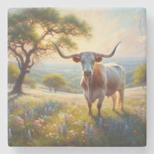 Spring Texas longhorn cow Stone Coaster