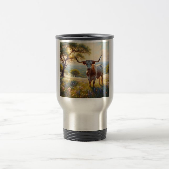 Spring Texas longhorn cow  Travel Mug (Center)