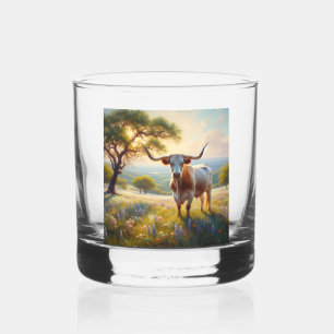 Spring Texas longhorn cow  Whiskey Glass