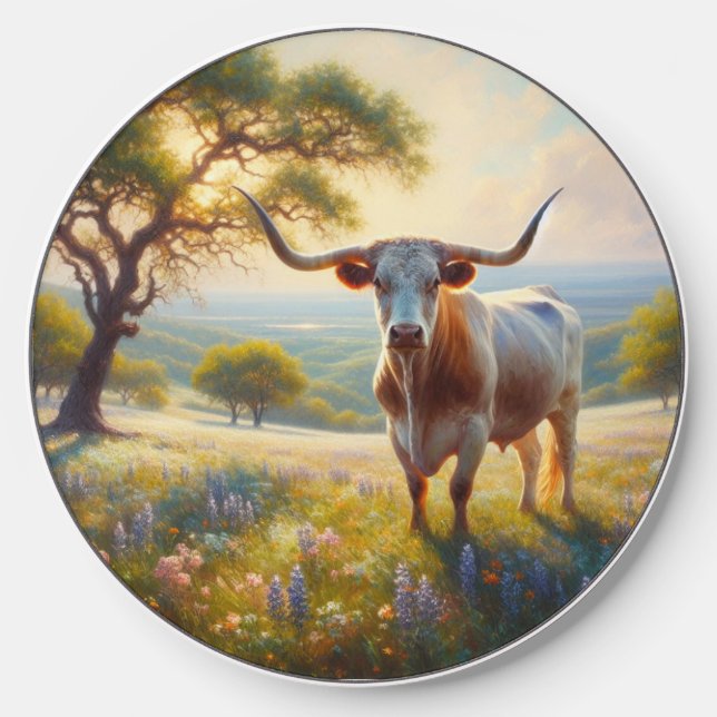 Spring Texas longhorn cow  Wireless Charger (Front)