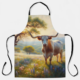 Spring Texas longhorn in a field Apron