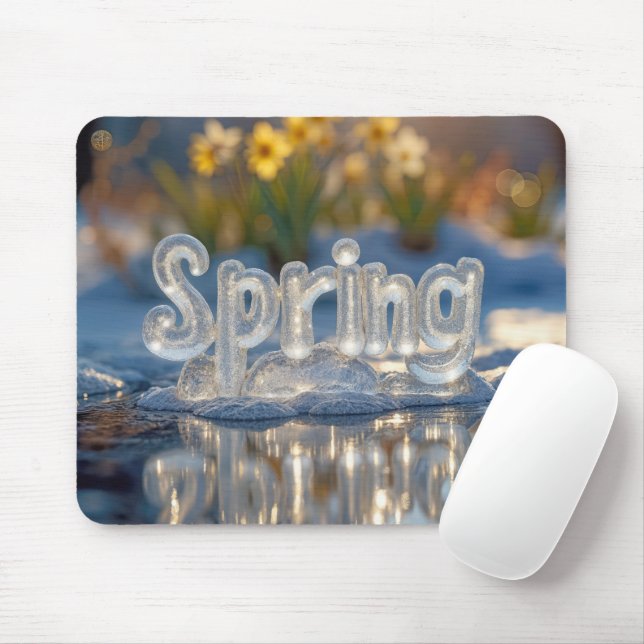 Spring Text In Ice With Daffodils Mouse Pad (With Mouse)